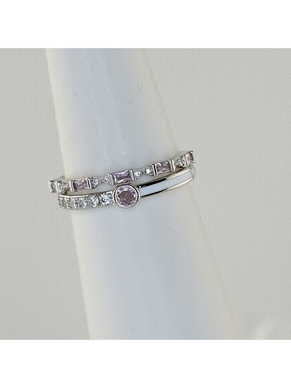 Bomb Party Ring Sz 10 "The Aurella Ring" Rose Quartz & Enamel on Rhodium RG11406